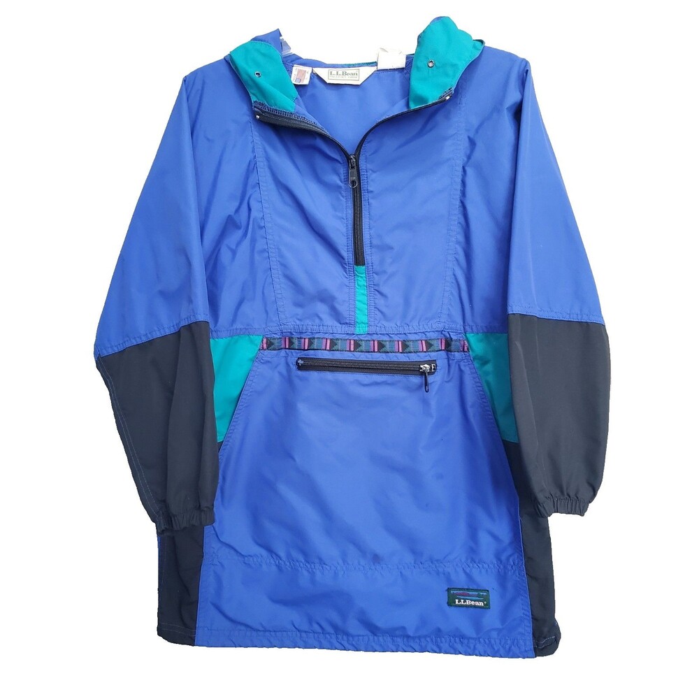 LL Bean Vintage Aztec Quarter Zip Hooded Anorak Windbreaker Size Youth Large